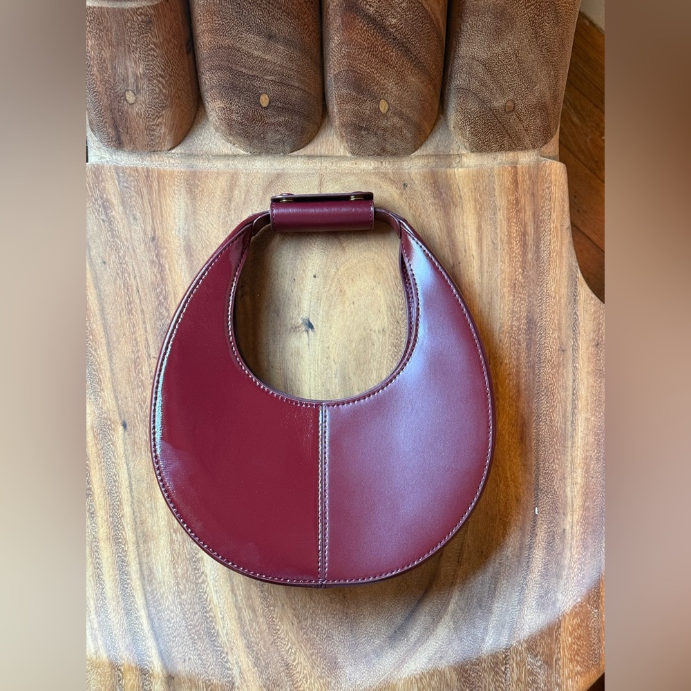 STAUD Moon Mini Split Leather Crossbody Bag Bordeaux - Picture 5 of 17